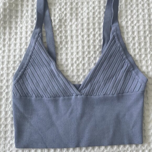 Zara - Knit Cropped Blue Tank Top - Picture 2 of 4